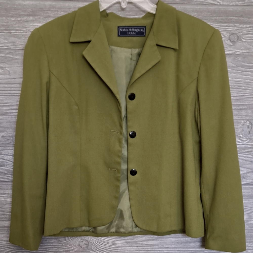 Norton McNaughton olive green lined blazer, size Petite M